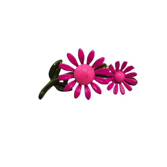 Vintage Pink Enamel Flower Brooch Pin Hippie Boho - Picture 1 of 4